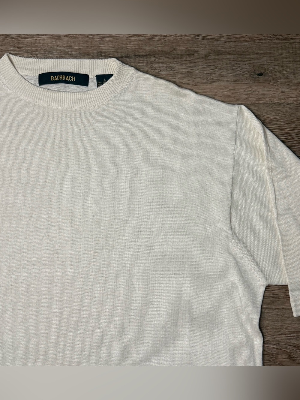 Bachrach Men’s Cream Silk Blend Crewneck Sweater Tee
